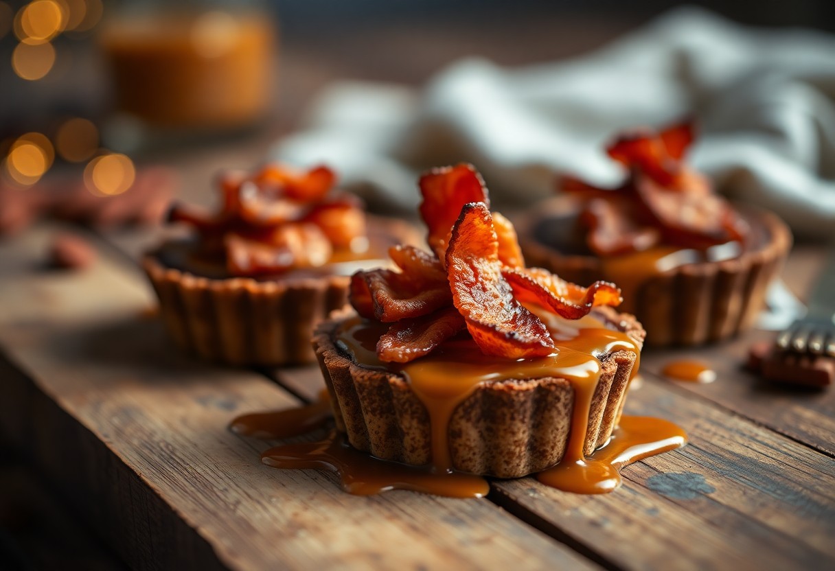 Bacon Topped Chocolate Caramel Tarts