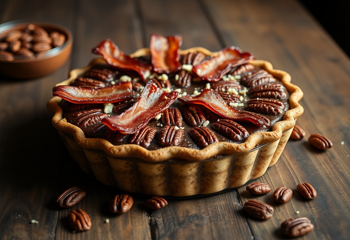 Chocolate Bourbon Pecan Pie with Bacon