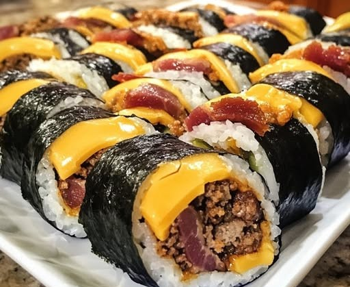 Bacon Cheeseburger Sushi Rolls – A Fun Fusion Dish